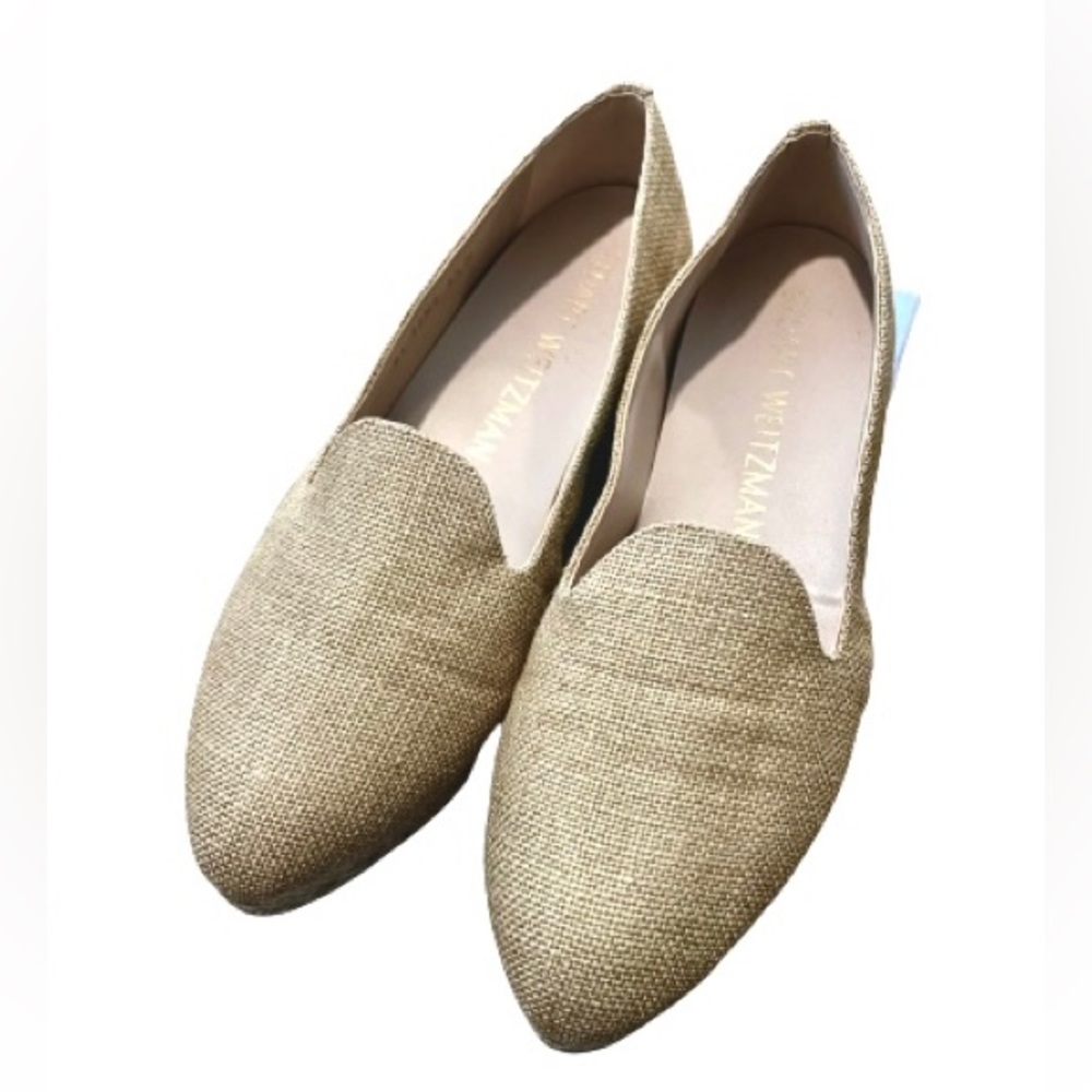 NIB Stuart Weitzman Gold Metallic Canvas Espadrille Flat Loafers Size 8.5